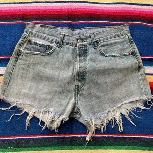 ✨ Levi's Denim Light Blue Jean Cut Off Shorts Distressed Vintage 90s style